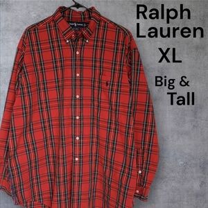 Ralph Lauren red mens XL big shirt Christmas button up long sleeved shirt men